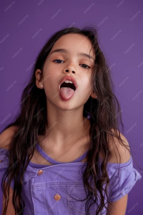 A little girl sticking out her tongue in a playful pose | Premium AI-generated image