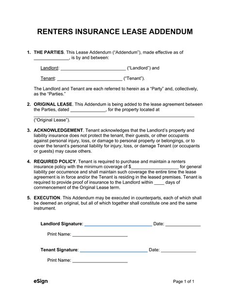 Free Renters Insurance Lease Addendum | PDF | Word