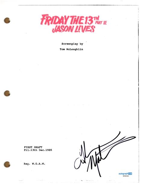 Thom Mathews “Friday the 13th Part 6” Signed Autograph Movie Script ...