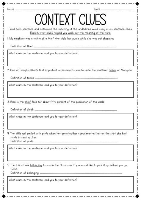 Free Context Clues Worksheets