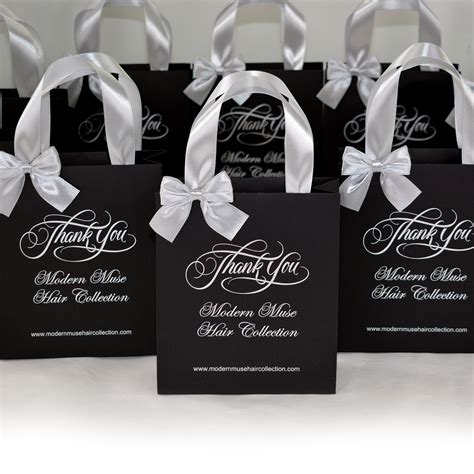 25 Logo Gift Bags With Satin Ribbon Handles and Bow, Elegant Silver ...