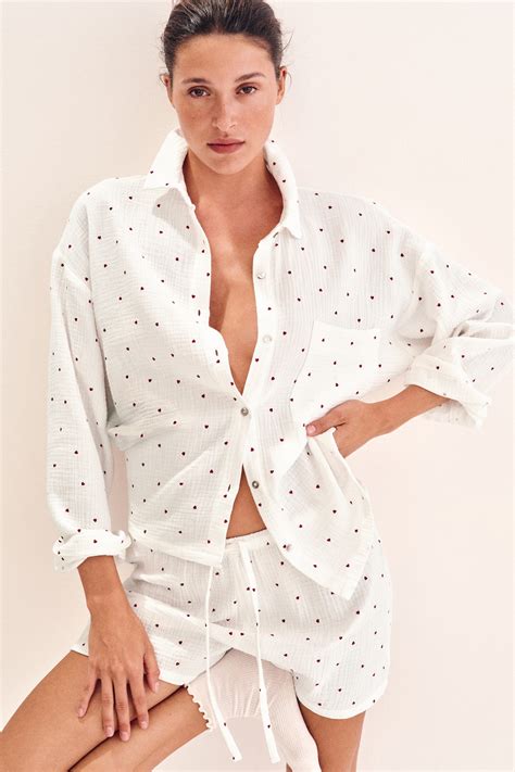 Pyjama shirt and shorts - White/Hearts - Ladies | H&M IN