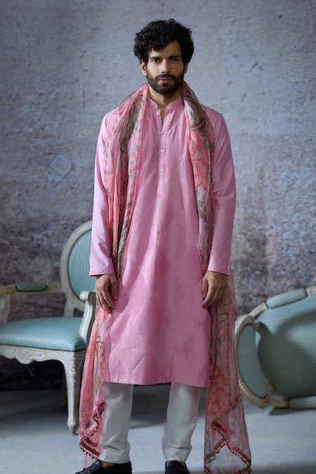 Buy Pink Organza, Silk, Chanderi Wakim Checkerboard Pintuck Kurta Pant ...
