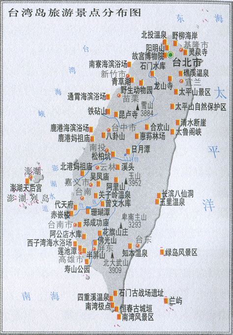 台湾旅游景点分布图_景点分布图地图库_地图窝