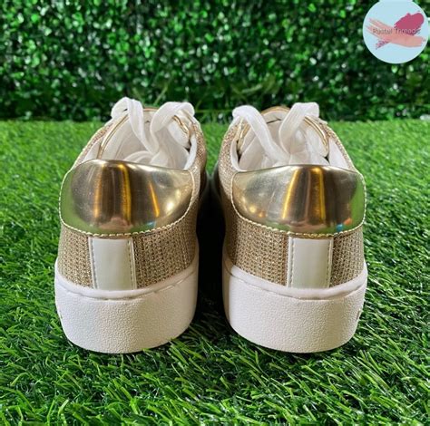 NIB MK Irving Stripe Glitter Chain Mesh, Pale Gold, Women’s Low-Top ...