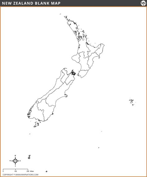 New Zealand Outline Map, New Zealand Blank - Regional borders for Students and Teachers