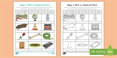 Magic e With o-e Read and Write Worksheet