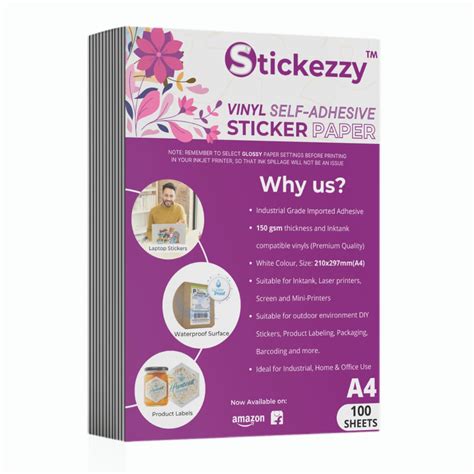 Stickezzy A4 Size Vinyl Sticker Paper-(290X210 Mm)Waterproof(100Um Top+ ...