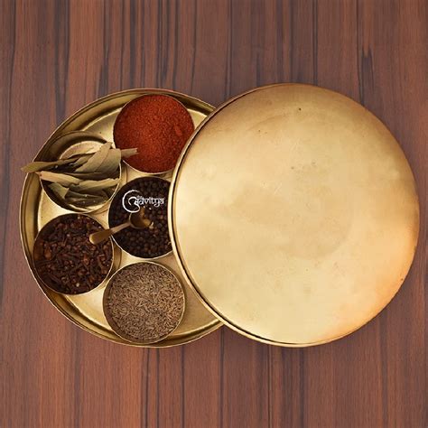 The Advitya Brass Spice Box Masala Dabba Plain | Spice Storage Rack ...