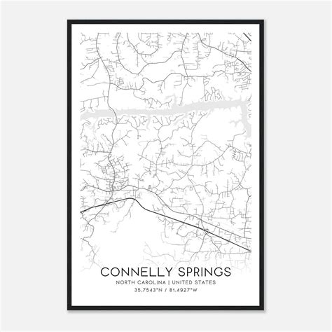 Connelly Springs North Carolina Map Poster, Modern Home Decor Wall Art ...