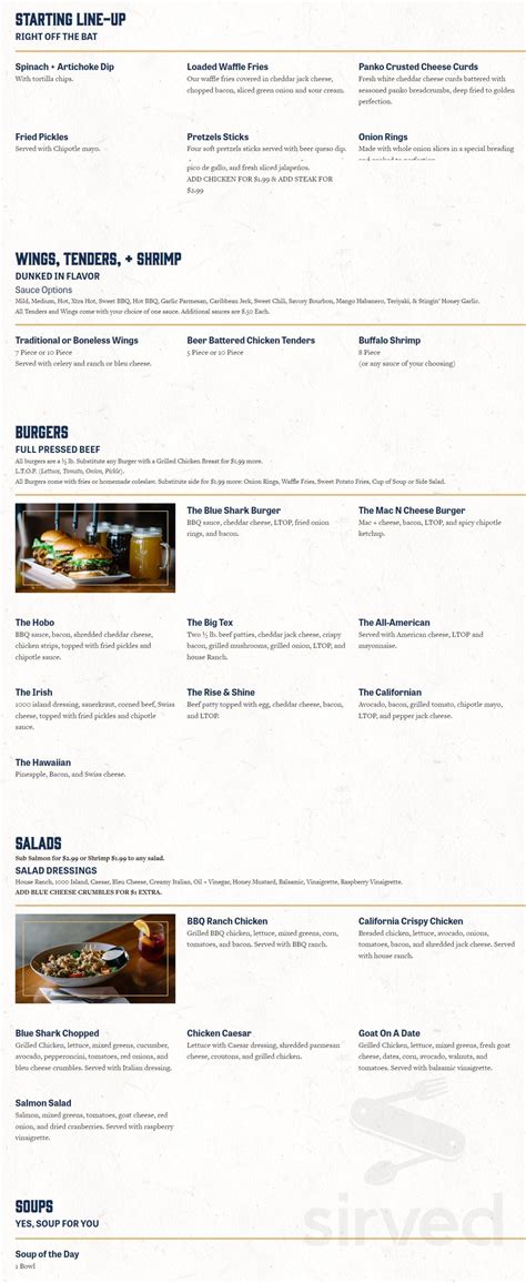 Menu for Blue Shark Ale House in Urbandale, IA | Sirved