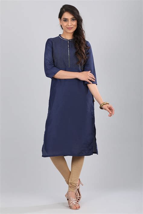 Buy Blue Band Collar Solid kurta Online for Woman | Shop for Aurelia