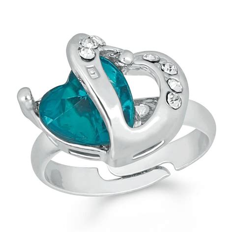 Mahi Rhodium Plated Dual Heart Love Finger Ring With Crystal Stone ...