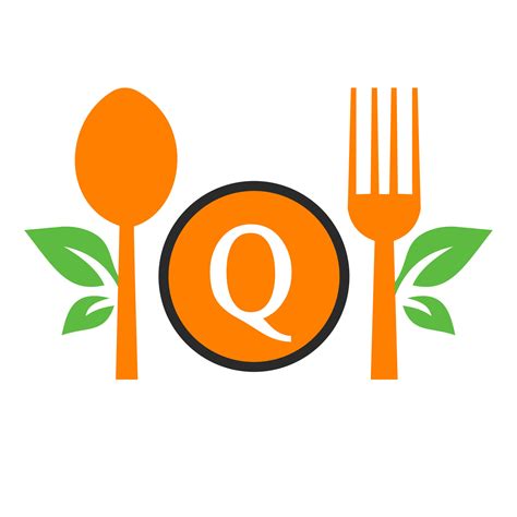 Restaurant Logo On Letter Q Template. Spoon and Fork, Leaf Symbol for Kitchen Sign, Cafe Icon ...