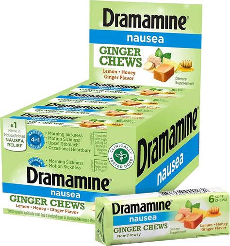 Dramamine Ginger Chews Nausea Relief Soft Chews Lemon-Honey-Ginger 6 ...