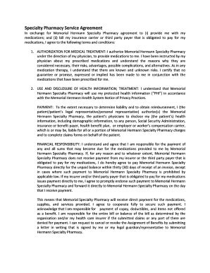 Fillable Online Specialty Pharmacy Service Agreement - Memorial Hermann ...