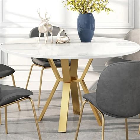Vandana Interiors Modern 39.4 White Round Faux Marble Dining Table ...