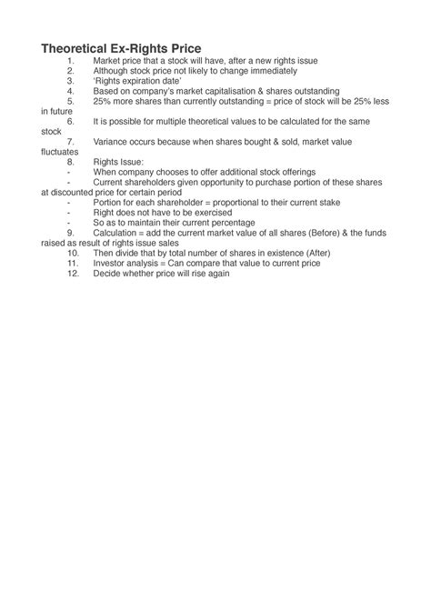 Ex-Rights Pricing - Lecture notes ALL - Theoretical Ex-Rights Price ...