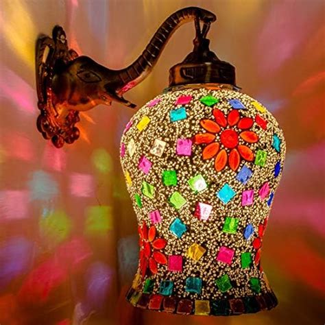 DEVBEADS Multi-Color Floral Hurricane Elephant Trunk Wall Bracket Glass ...
