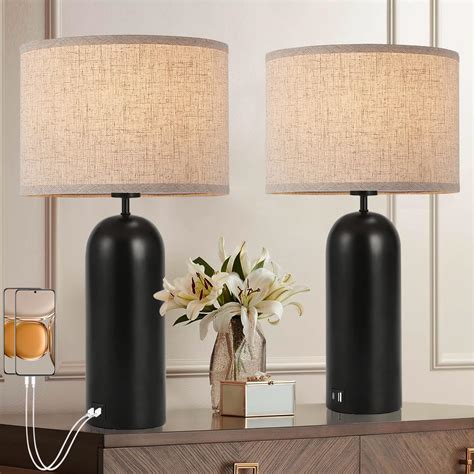 Black&Cream Table Lamps Set of 2 - 3-Way Dimmable with USB A+C Ports ...