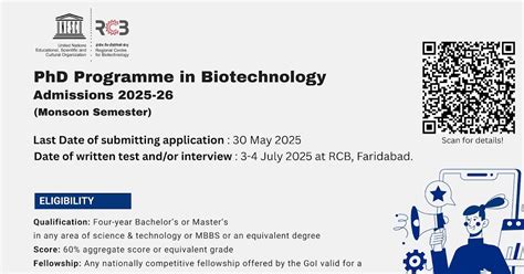 RCB PhD Program in Biotech 2025 | Admissions Open