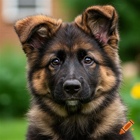 Close-up portrait of a cute German Shepherd puppy looking at the camera ...