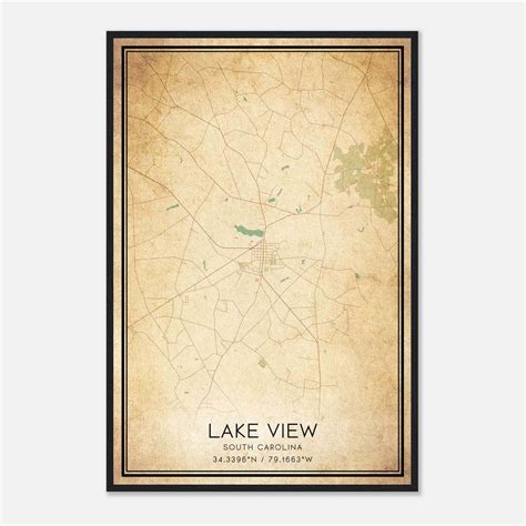 Vintage Lake View South Carolina Map Poster, Lake View SC City Road ...