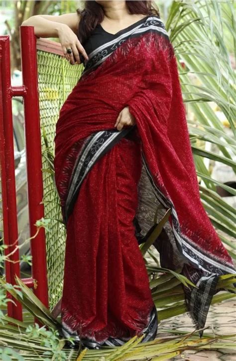 INDIAN LINEN SAREE Red Colour Linen Saree (With Unstitched Blouse Piece ...