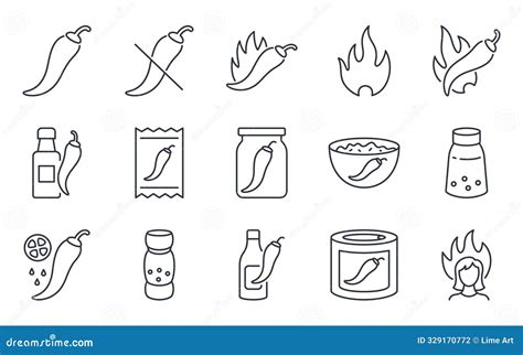 Vector Icons Hot Chili Peppers. Ketchup Bottle, Canned Vegetables ...