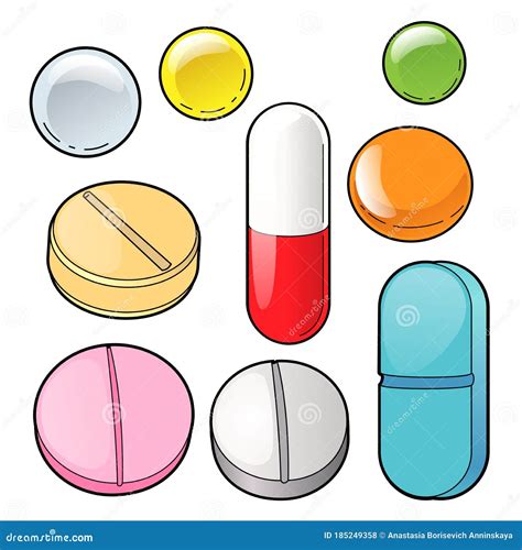 Vector Set of Bright Pills, Collection of Coloured Drugs, Clip Art with ...
