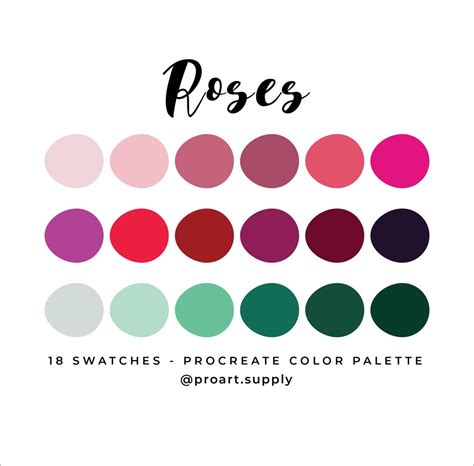 Buy ROSES PROCREATE Color Palette Hex Codes Pink, Red, Purple, Green ...