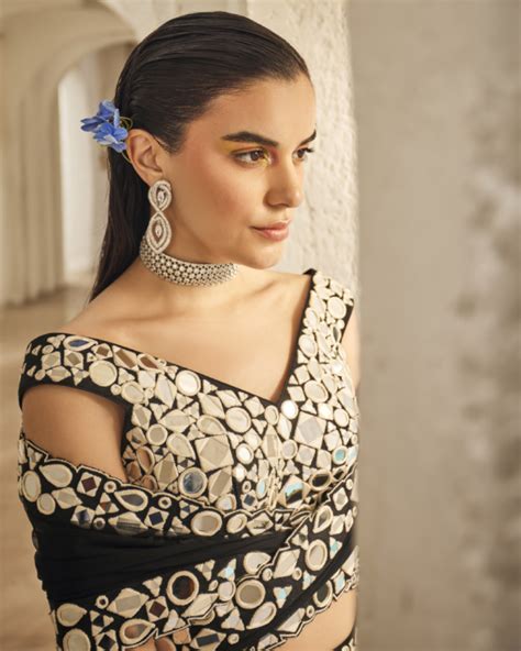 Isa Mirror Blouse with Galaxy Kali Lehenga Skirt and Dupatta in Noir