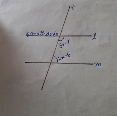 Q2. Two parallel lines I and m are intersected by a transversal t. If the interior angles on ...