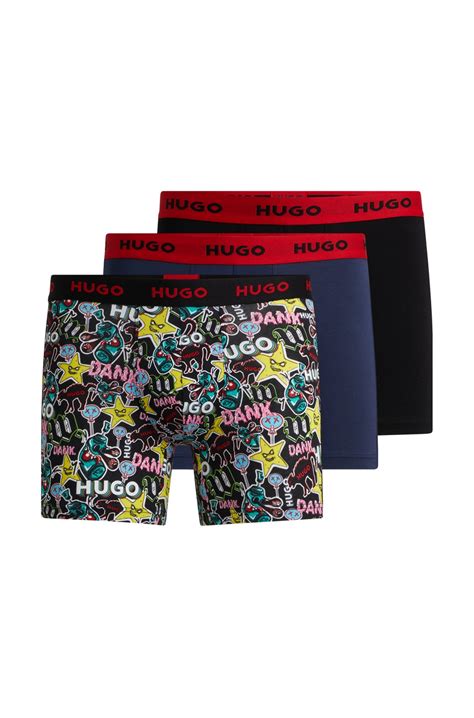 HUGO - Three-pack of stretch-cotton boxer briefs with logos