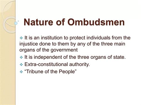 Origin, Nature and Function of Ombudsmen | PPTX
