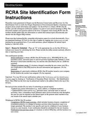 Fillable Online RCRA Site Indentifucation Form Instructions. hazardous ...