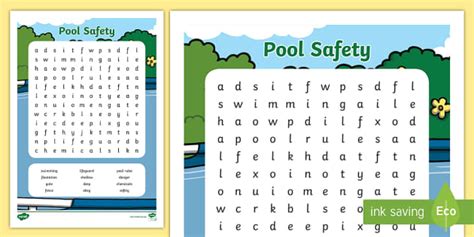 Pool Safety Word Search - English