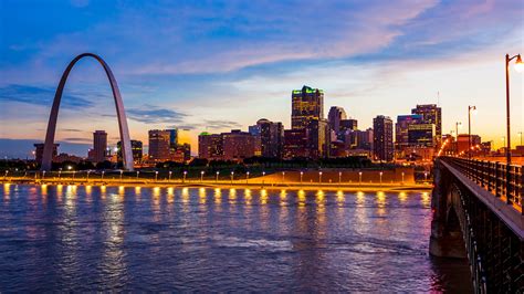 St Louis, Missouri Skyline and Gateway Arch at Night (logos removed ...
