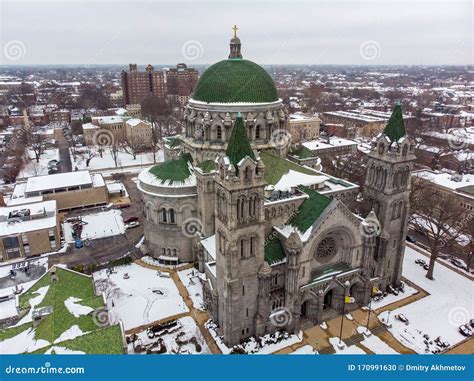 Aerial View of the Cathedral Basilica of Saint Louis after a Snowfall ...