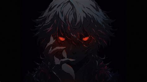 dark, anime, red eyes, dark background, face, glowing eyes, black background, looking at viewer ...