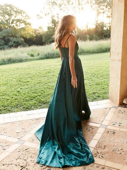 Bottle Green V Neck Satin Maxi Gown – ShObO