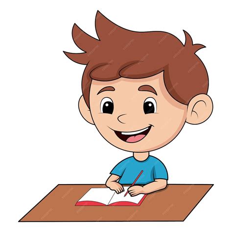 Premium Vector | Cute little boy kid doing homework clipart