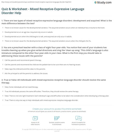 Quiz & Worksheet - Mixed Receptive-Expressive Language Disorder Help ...