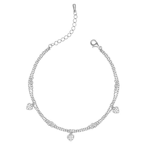 GIVA 925 Sterling Silver Zircon Heart Charm Bracelet, Adjustable ...
