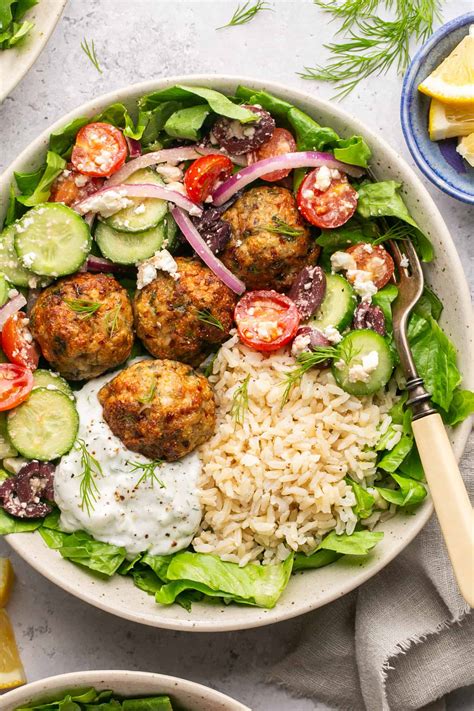 Greek Chicken Meatball Bowls with Tzatziki - Oh Snap Macros