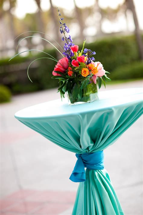 Turquoise Cocktail Table Linens with Cyan Sash