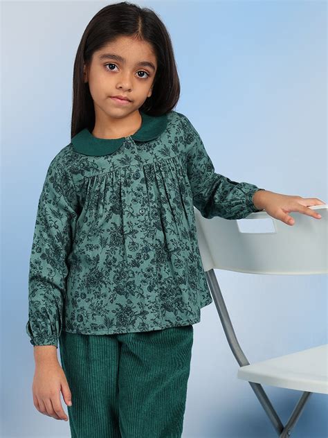Buy Cotton Floral Print Full Sleeves Girls Top With Corduroy Pants ...