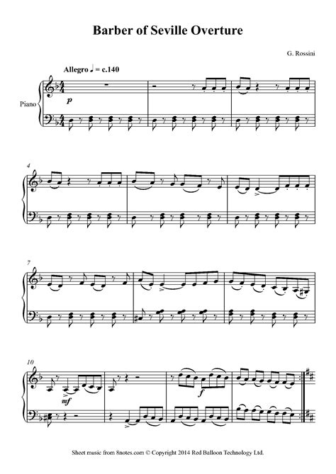 Rossini - Barber of Seville Overture Sheet music for Piano - 8notes.com