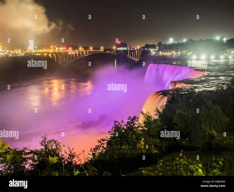 Niagara Falls night light. Long exposure - silk water. New York, USA ...