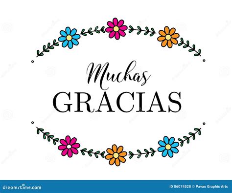 Muchas Gracias Many Thanks In Spanish Card Cartoon Vector ...